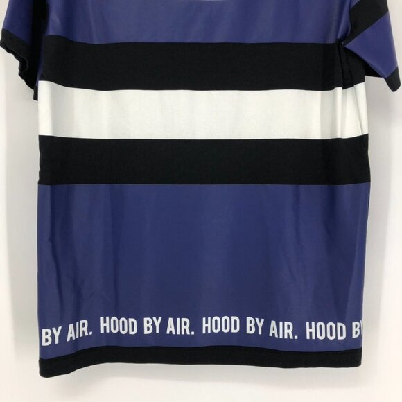 Hood By Air Blue and black/white Colorblock Striped Logo T-Shirt size S - Picture 9 of 16